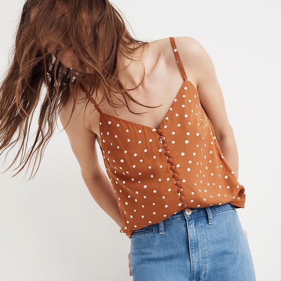 Madewell Burnt Orange Rust Boho Polka Dot Button Tank Crop Top Size 10 Blouse - Picture 1 of 11